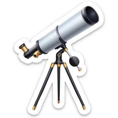 An icon featuring a telescope, stars, and a planet, symbolizing astronomy. The design includes a crescent moon, distant galaxies, and constellations, representing the study of space and celestial bodies. Transparent background highlights the exploration of the universe and cosmic phenomena. sticker