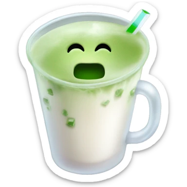 Iced matcha latte with ice cubes without a face  in a white cup sticker