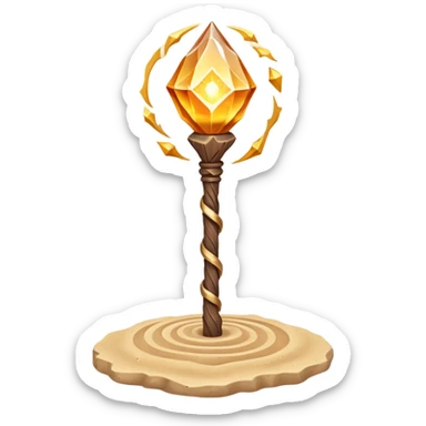 desert sand mage staff object icon, ancient wooden staff, swirling sand crystal on top, glowing golden aura, small floating sand particles, fantasy desert style, 3D cartoon, mobile game icon style, centered, clean background, soft shadow, no text, no watermark
 sticker