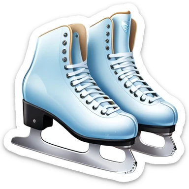 An icon featuring a pair of elegant figure skates standing on the smooth ice of a rink, with sparkling ice beneath them. The background shows a grand ice arena with bright lights and empty stands, highlighting the beauty and grace of figure skating. Transparent background. sticker