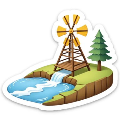 Emoji-style illustration of a guide vane / river training structure (Lenkbuhne), flat vector look, bold outlines, minimal details, no background sticker