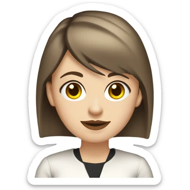 Slavic woman with blue eyes, fair skin, straight gradient brown hair with yellow streaks, medium bob cut, goth eyes makeup, beige lips, dressed in white T-shirt and office black jacket. sticker