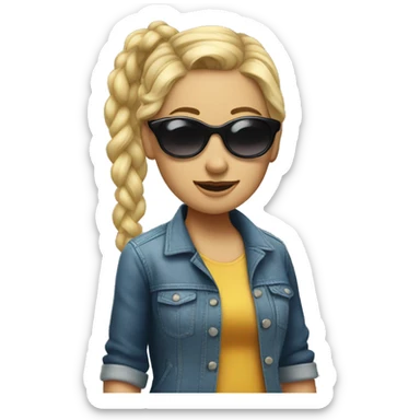 a woman with blonde hair in pigtails with sunglasses on, sticker