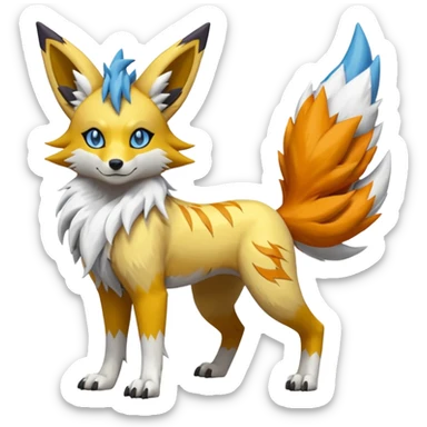 Feral Quadrupedal Digitigrade Jolteon-Lycanroc-Furret-Renamon-Zeraora-Vernid-Sergal-fusion-hybrid-creature, full body  sticker
