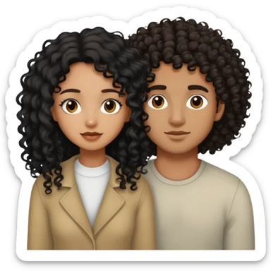Light brown skin girl, with long black curly hair with her boyfriend with short curly hair and a little darker skin than her  sticker