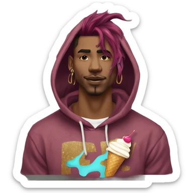 Vintage grunge patina intricate swirls golden sparkle tropical Deep pink maroon burgundy cyan dark hoodie man dyed hair and gold piercings nose piercing ear piercings ice cream  sticker