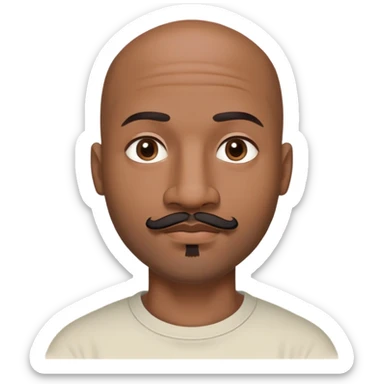 Oxumarê as a 37-year-old bald Black man with smooth oval head, indigenous facial features, mustache with goatee (no facial hair on sides of face), contour from chin to lips, and a mole on left side below lip sticker