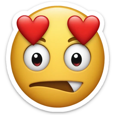 Mad face emoji with three red hearts surrounding  sticker