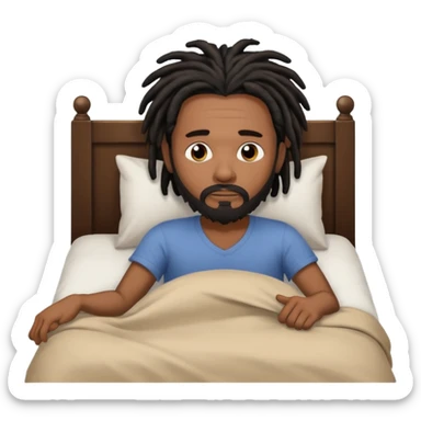 African American man with shoulder length black dreadlocks with black beard waking up out of bed sticker
