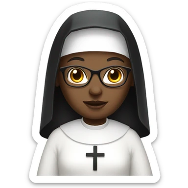 nun with white habit, short, dark skin, glasses, big sm sticker