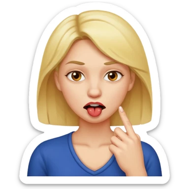🙎🏻‍♀️ este emoji se tiene que estar mordiendo el segundo dedo, el que está a un lado del dedo, tiene que ser mujer  sticker