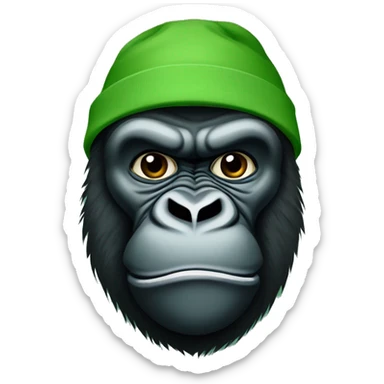 Create an emoji of a gorilla’s face with a determined and fierce expression. Use different shades of green for the entire design, matching the green color palette . The design should be bold and eye-catching sticker