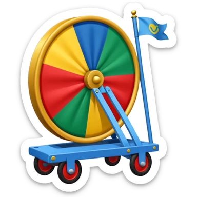 Un emoji drapeau avec la moitié de bleu et l’autre de vert avec une roue de roulotte rouge au centre assez grande sticker