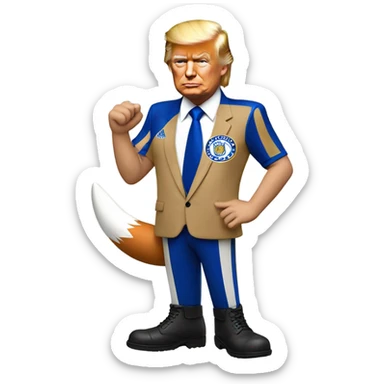 Donald trump as a Leicester city football supporter with fox  sticker