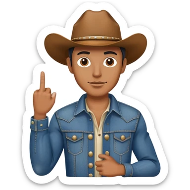 A cowboy with a like finger sticker