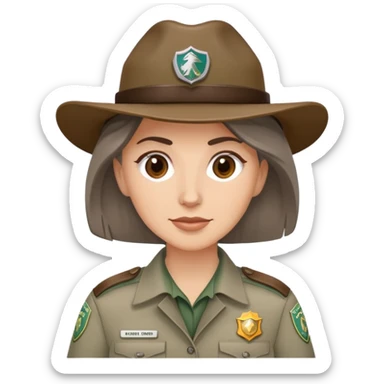 white woman park ranger with brown and gray hair sticker