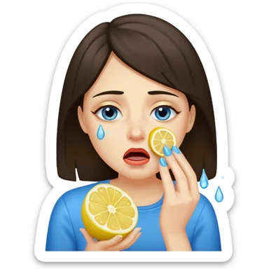 woman crying eating lemon. make tears blue color and brunette sticker