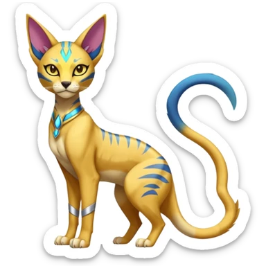 Modern furry anthro futuristic shiny colorful Bastet-Sphynx-Lombax-Zeraora-Renamon-fusion (full body) sticker