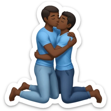 White dark hair male and black male, in love, naked, passionate kiss, snuggle, groping each other,full body view, on floor, orgasm  sticker