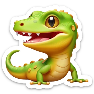 Cinematic Cute Yawning Gecko Portrait Emoji, Head tilted slightly with a dramatic, wide-open yawn, showcasing a compact, smooth-scaled body with slightly drooping eyelids and a relaxed, open-mouthed expression, Simplified yet irresistibly adorable features, highly detailed, glowing with a soft, cozy ambient glow, high shine, relaxed yet expressive, stylized with a hint of whimsical charm, soft glowing outline, capturing the essence of a drowsy yet affectionate gecko that appears ready to stretch out for a nap! sticker