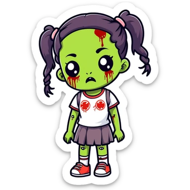 zombie black girl with pigtails, cartoon sticker style sticker