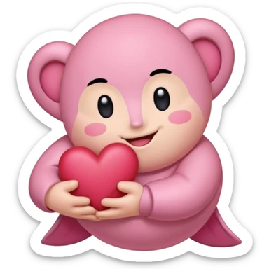 create a chibi sticker of Kirby smiling with a heart in his hands sticker