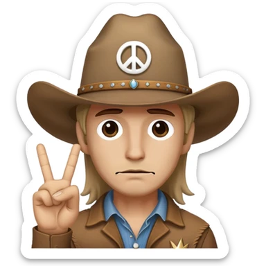 Sad cowboy with peace sign sticker