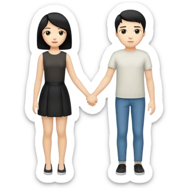 Dois jovens brancos um de cabelo preto e outro loiro com penteado moderno, de corpo inteiro e mãos dadas sticker