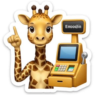 giraffe staying next to register cash showing middle finger sticker