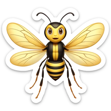 Cinematic Cheeky Wasp Portrait Emoji, Head tilted dramatically with an exaggeratedly shocked expression, featuring a slender, sharply striped body with wide, comically expressive eyes full of playful disbelief and animated, fluttering wings, Simplified yet hilariously expressive features, highly detailed, glowing with a slightly sassy glow, high shine, dramatic yet playful, stylized with an air of cheeky insect mischief, soft glowing outline, capturing the essence of a meme-worthy wasp that looks ready to buzz its way into viral fame! sticker