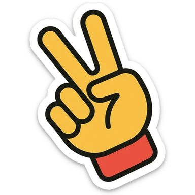 rotate the peace sign hand gesture further downward, keep the same style and colors sticker