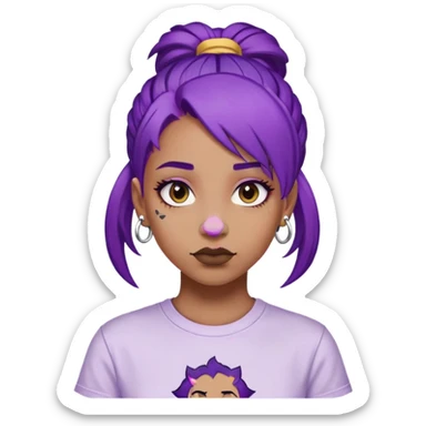 girl with a blm shirt, purple hair, nose piercing sticker