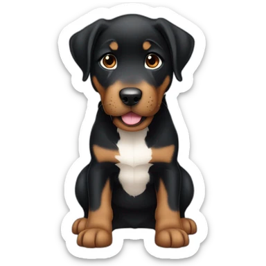 emoji of a black and brown beauceron puppy with white chest and chin making a hungry gesture sticker