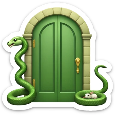 Snake and lamb carved on a green door sticker