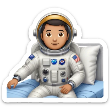 Asian man wearing in astronaut wakeup from the bed with sun sticker