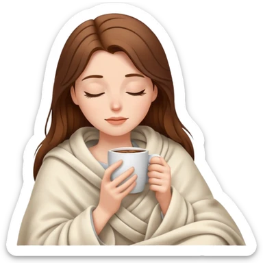 brown-haired white girl inside a blanket sipping coffee eyes closed sticker