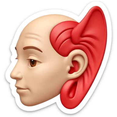 3D iPhone style emoji of a human ear with a “no sound” or “muted” symbol, realistic ear texture, red crossed line over sound waves, isolated on white background, soft shadows, high detail, playful and cute. sticker