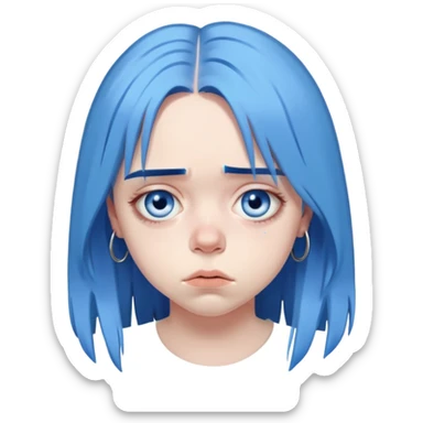 billie eilish blue hair sad look sticker