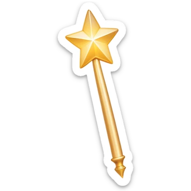 A sleek, glowing magic wand hovering in mid-air, emitting a soft trail of sparkling light. Tiny, faded-out emoji icons float around it, appearing as if they are about to be created but remain incomplete. The scene has a clean, minimalist aesthetic with a soft, neutral background. The wand radiates a subtle mystical glow, symbolizing creativity and the potential to generate new emojis. Flat, modern illustration, digital art, empty state design. sticker