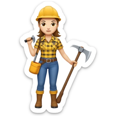 lumberjack woman holding axe yellow checked shirt sticker