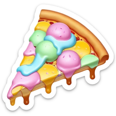 Melted neon pastel ice cream pizza slice sticker