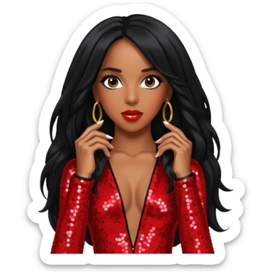 Kelly Rowland with long black hair, red sequin tour outfit  sticker