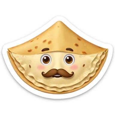 a flying tortillo with a thick mustache, no handlebar corners on the mustache sticker