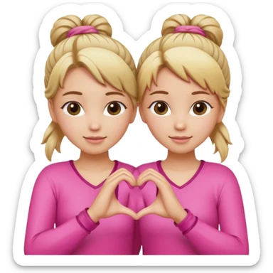 Two best friends making a heart shape with their hands together. One of them has blond hair which is shower and the other has brown hair tied up. They are both wearing pink outfits. sticker