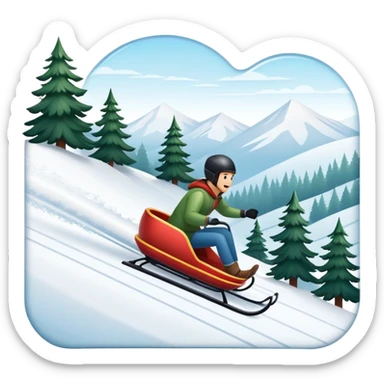 An icon featuring a sleek sled speeding down a snowy hill, with a snowy landscape and pine trees in the background. The motion lines and slight snow spray emphasize the thrill of the ride. Transparent background highlights the excitement and fun of sledding. sticker