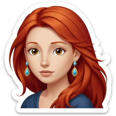une personne joli, aved des cheveux long roux, des boucles d'oreilles de face dans un rond  sticker