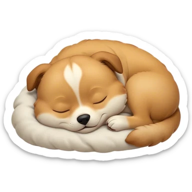 Meme-Worthy Cute Sleeping Domestic Dog Portrait Emoji, Head resting peacefully with a contented smile, showcasing a delightfully cuddly build and a luxuriously soft coat, eyes gently closed in serene, restful slumber, Simplified yet hilariously adorable features, highly detailed, glowing with a soft, drowsy light, high shine, relaxed and utterly lovable, stylized with an air of playful laziness, soft glowing outline, capturing the essence of a sleeping dog that feels destined to become the next viral sensation of adorable rest! sticker