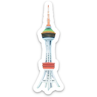 Cinematic Realistic N Seoul Tower Landmark Emoji, featuring the iconic tower perched atop Namsan Mountain, glowing against the night sky with panoramic city lights stretching beyond. sticker