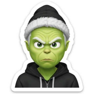 Create an avatar of white european male in hoodie with ``BST`` letters on it. make him look like grinch from movie sticker