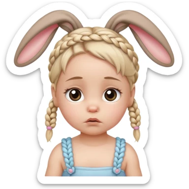 bunny ear accessory wearing baby braided hair sad  sticker